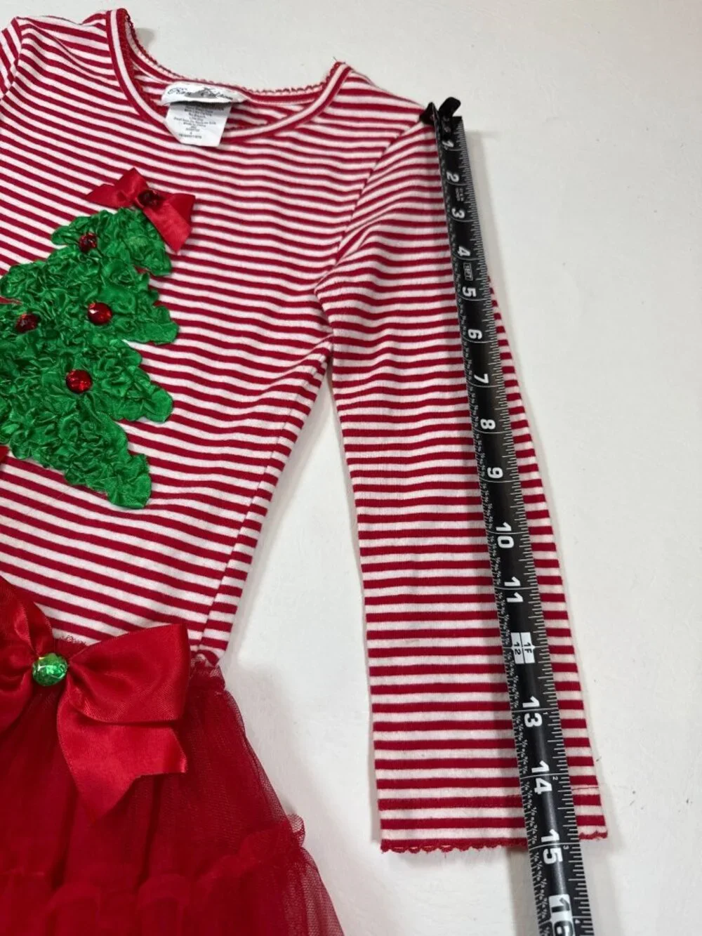 Rare Editions Girls Christmas Dress Size 4 Red Tulle Skirt & Tree (G979)